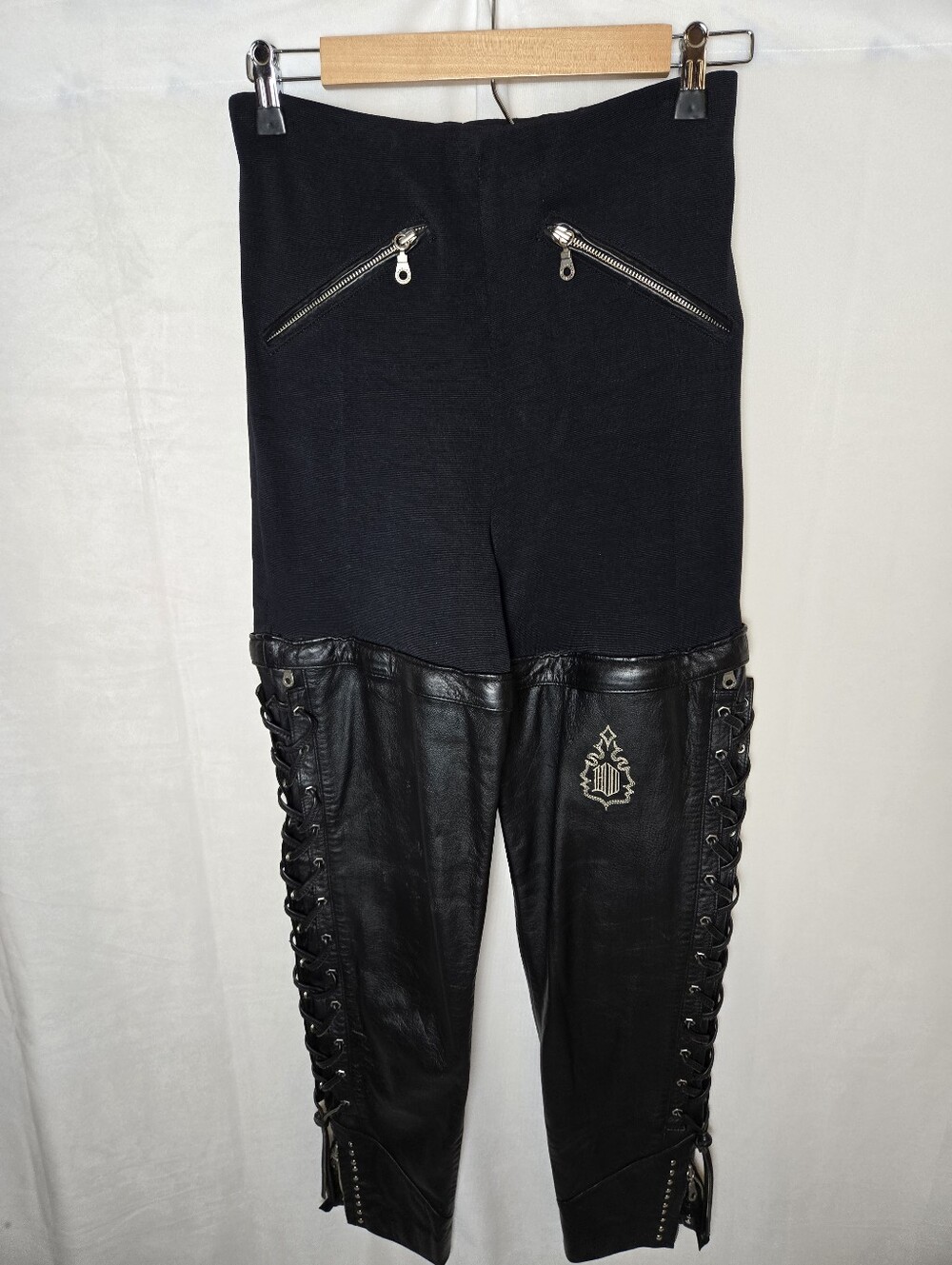 Vintage Harley Davidson Black Leather Pants Zip Away Shorts Womens Size 10/38